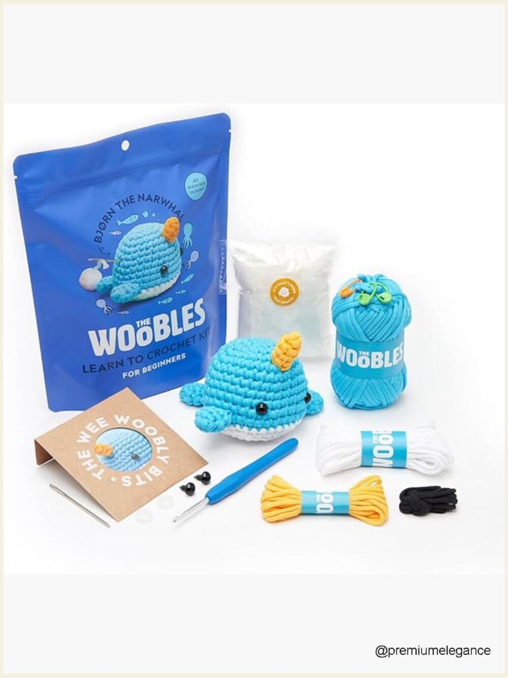 Beginner Crochet Kit - Bjørn The Narwhal Animal Craft Set w/ Video Tutorials